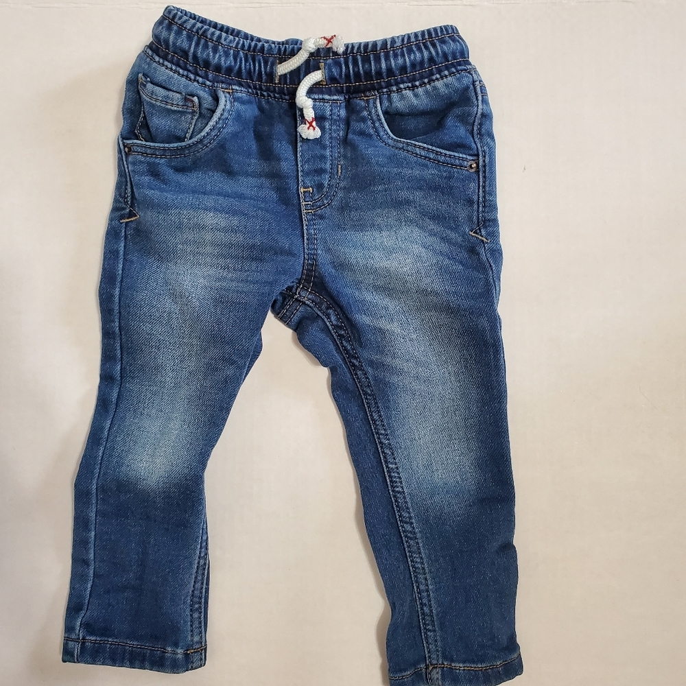 Prewashed Jeans with Elastic Waist and Rope Tie